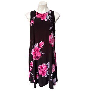 Anne Klein Black Sleeveless Floral Swing Dress Pink & White Women's Size 12